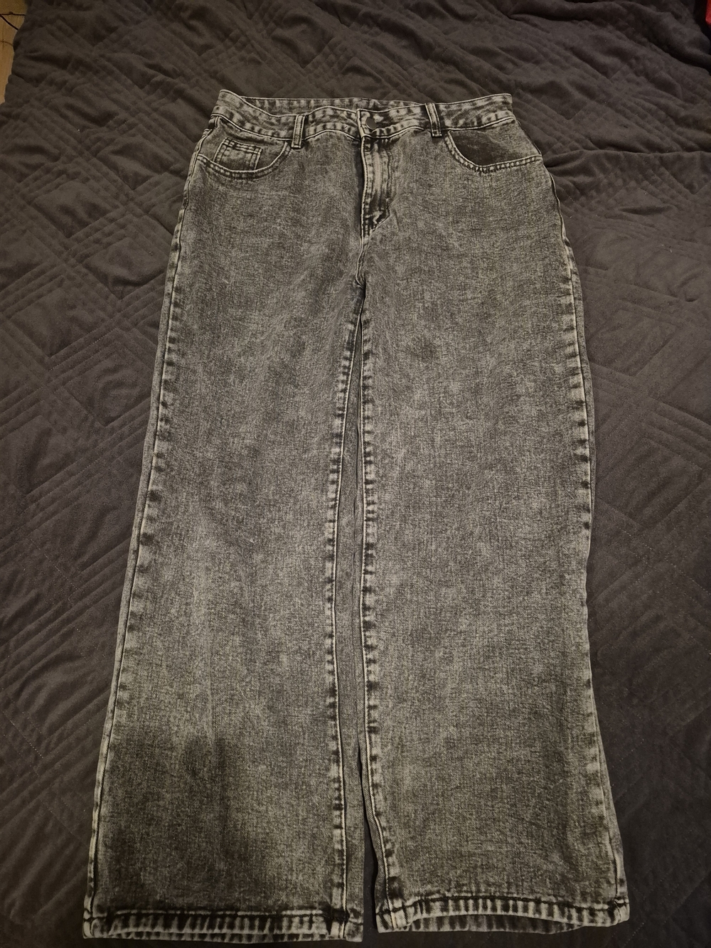 High-Waist Washed Black Straight-Leg Jeans